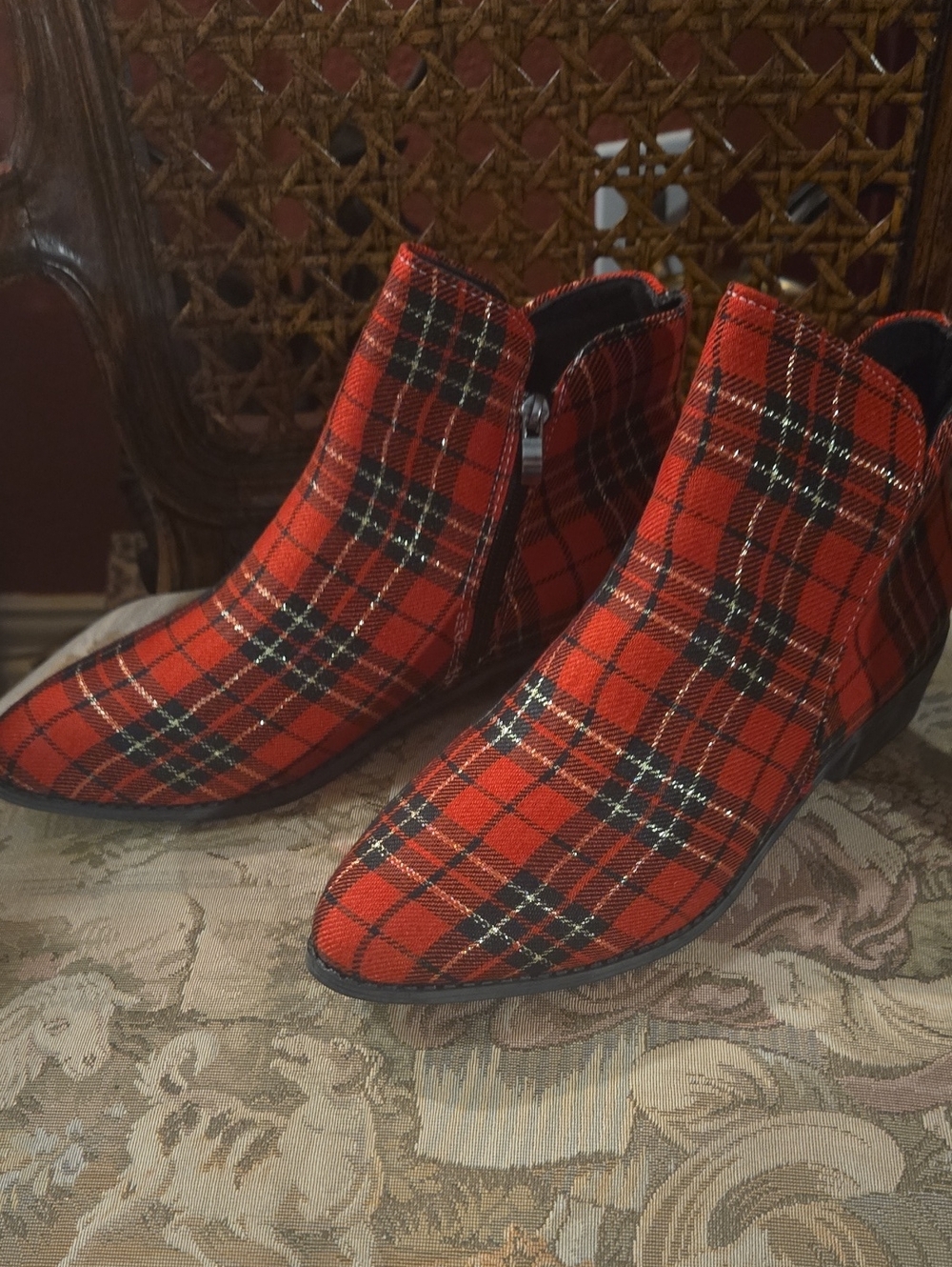 Women's Red Plaid Ankle Boots